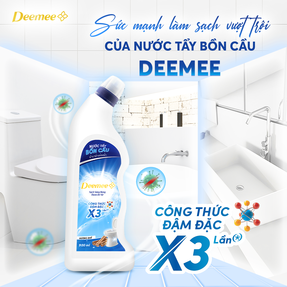 Nước Tẩy Bồn Cầu Deemee Hương Quế 900ml - Hàng Chính Hãng